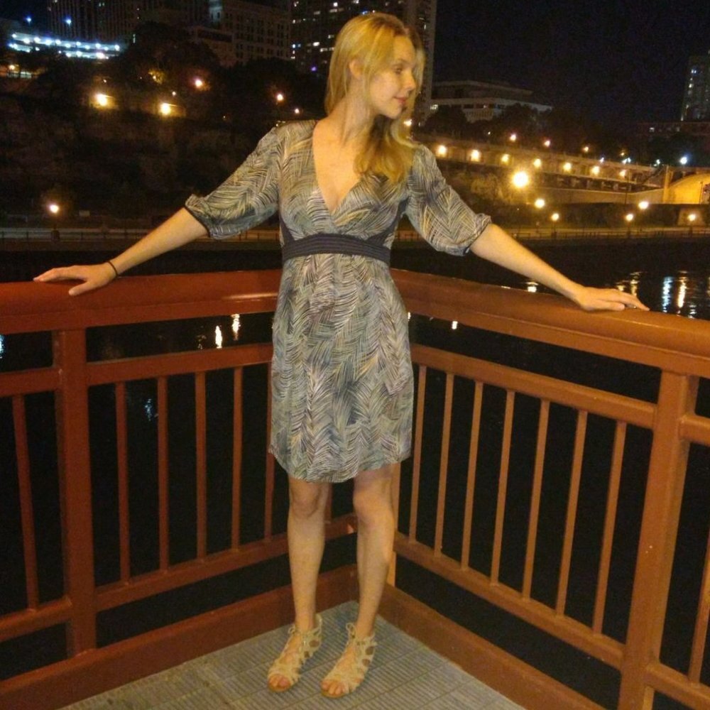 BCBGMaxAzria Palm Leaf Green Black V-Neck Dress